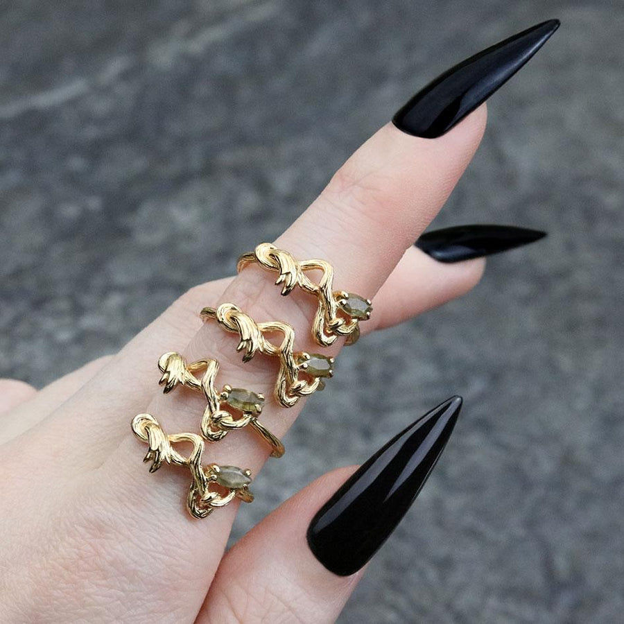 WEEPING WILLOW. Labradorite Branch Ring - Gold labradorite gemstone twisted ring