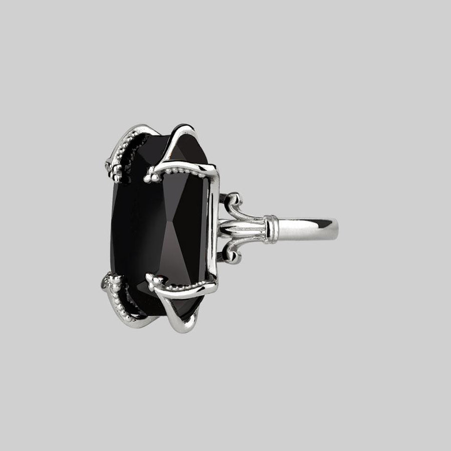 MAGDALENA. Black Spinel Gothic Ring - Silver large black gemstone ring