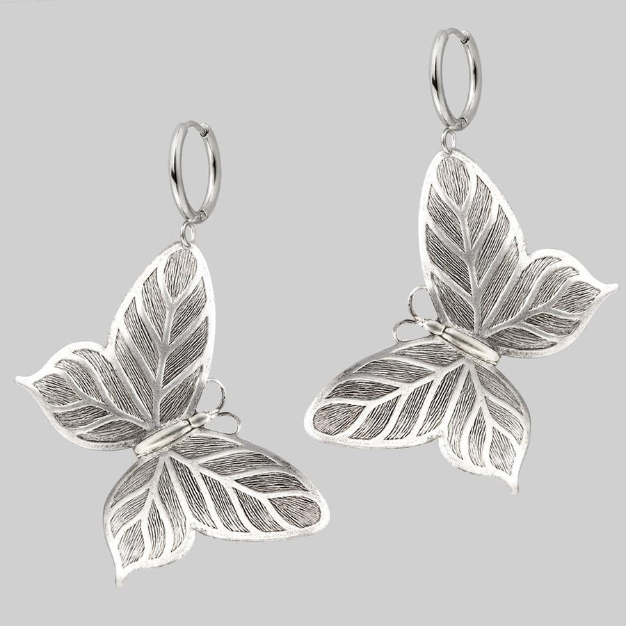 large silver butterfly hoop earrings