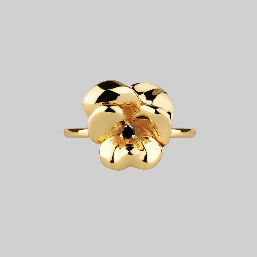 large pansy flower gold ring