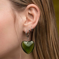 MINNA. Large Green Glass Heart Hoop Earrings - Silver