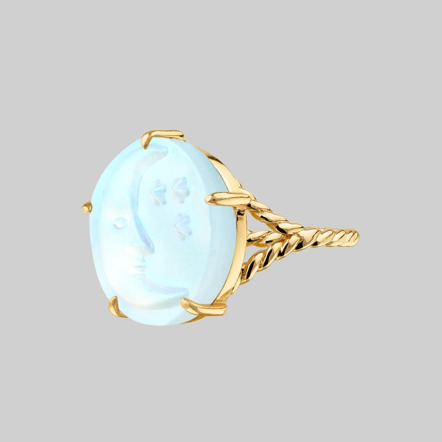 BLUE MOON. Crystal Moon & Star Ring - Gold man in moon crystal stacking ring gold
