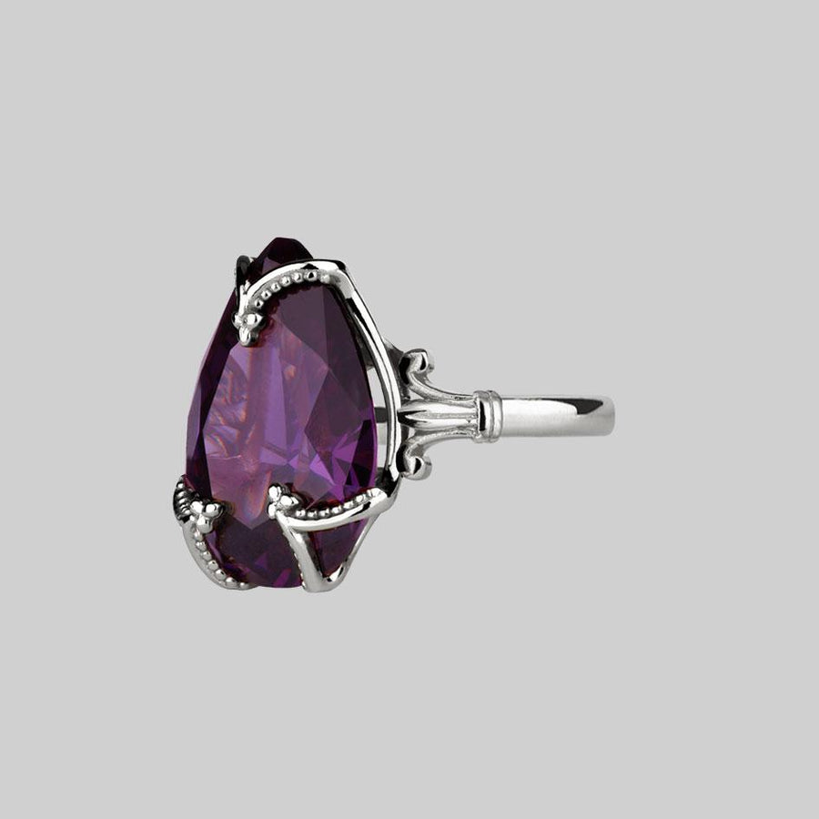 MALEFICENT. Amethyst CZ Gothic Ring - Silver pear amethyst ring