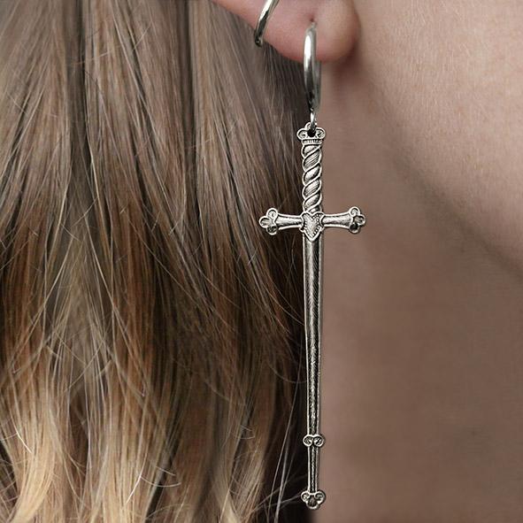 MERCY. Sword Hoop Earrings - Silver large silver sword earrings