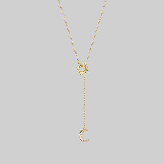 SOLSTICE. Sun & Moon Lariat Necklace - Gold