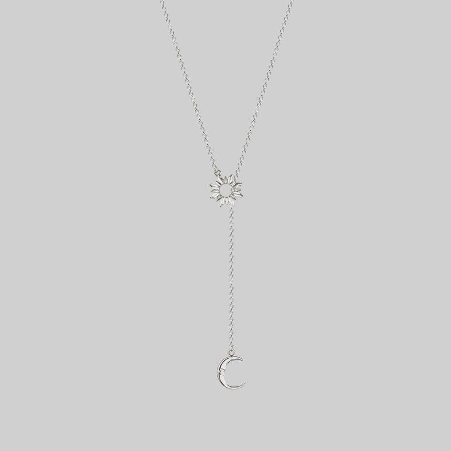 SOLSTICE. Sun & Moon Lariat Necklace - Silver