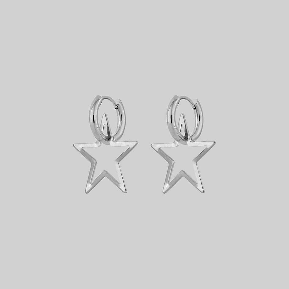 little silver star hoop earrings