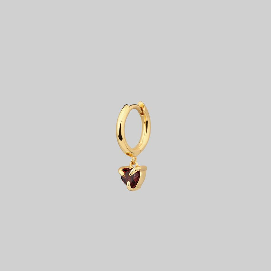 HEART & SOUL. Garnet Dangly Heart Clicker Ring - Gold garnet heart gold hoop earring