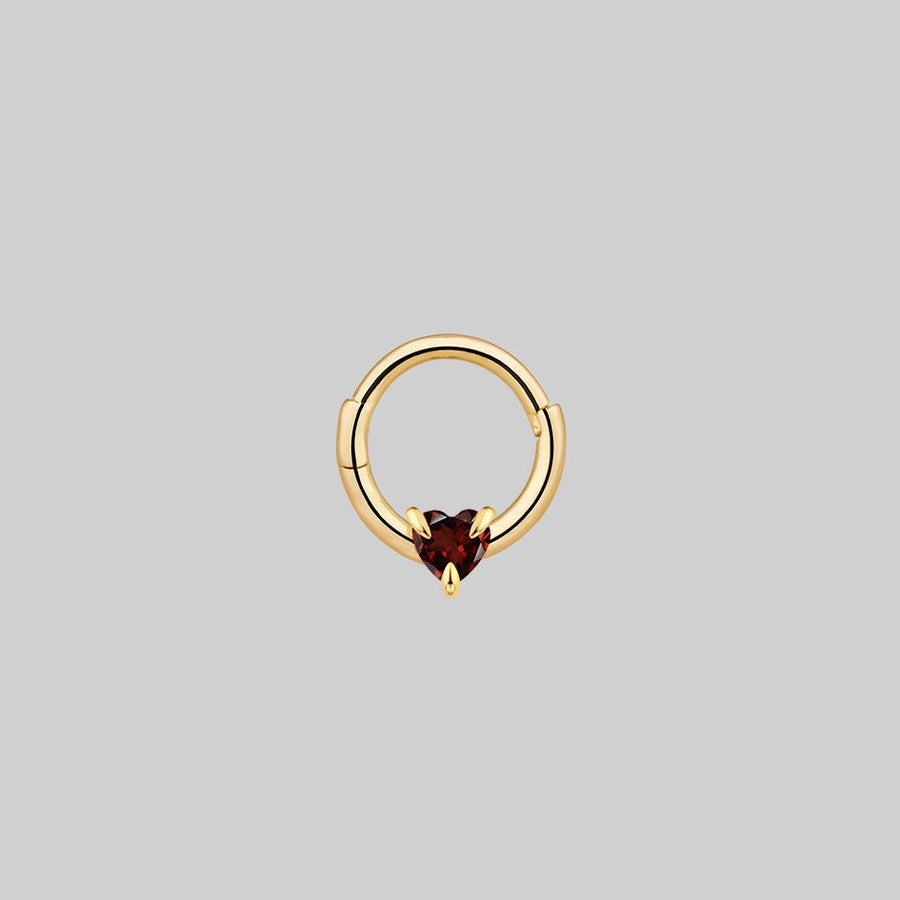 HEART & SOUL. Garnet Heart Septum Clicker Ring - Gold red heart septum ring
