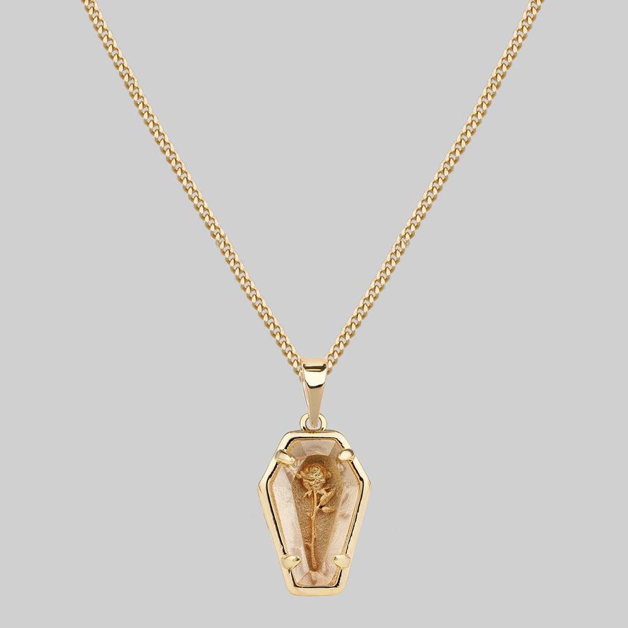 REBIRTH. Rose Under Glass Coffin Necklace - Gold