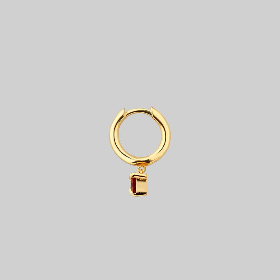 HEART & SOUL. Garnet Dangly Heart Clicker Ring - Gold gemstone heart cham hoop earring