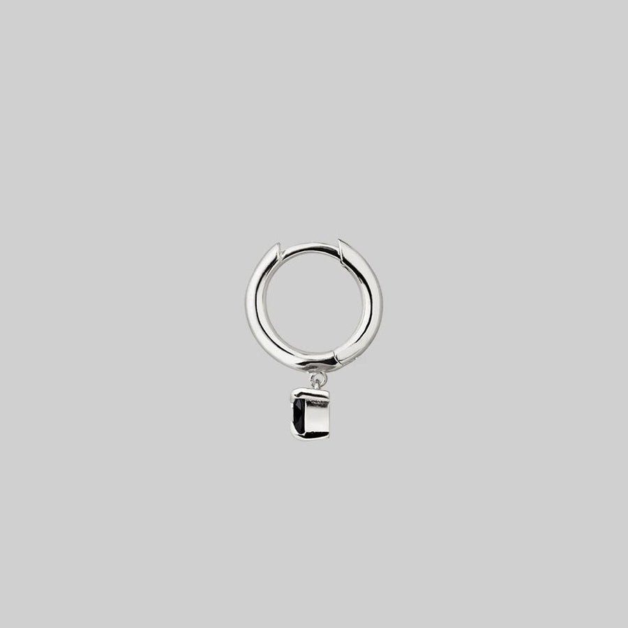 HEART & SOUL. Black Spinel Dangly Heart Clicker Ring - Silver gemstone heart cham hoop earring