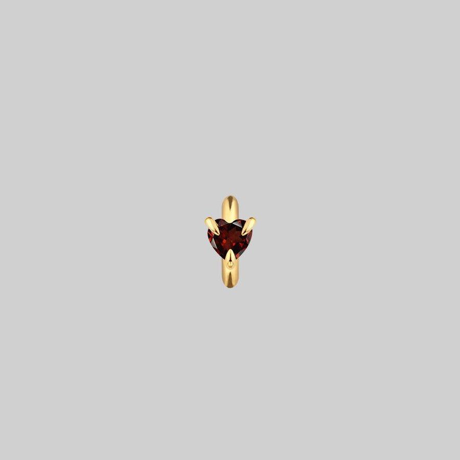 garnet heart gold hoop earring