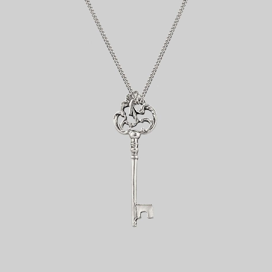 silver antique key necklace