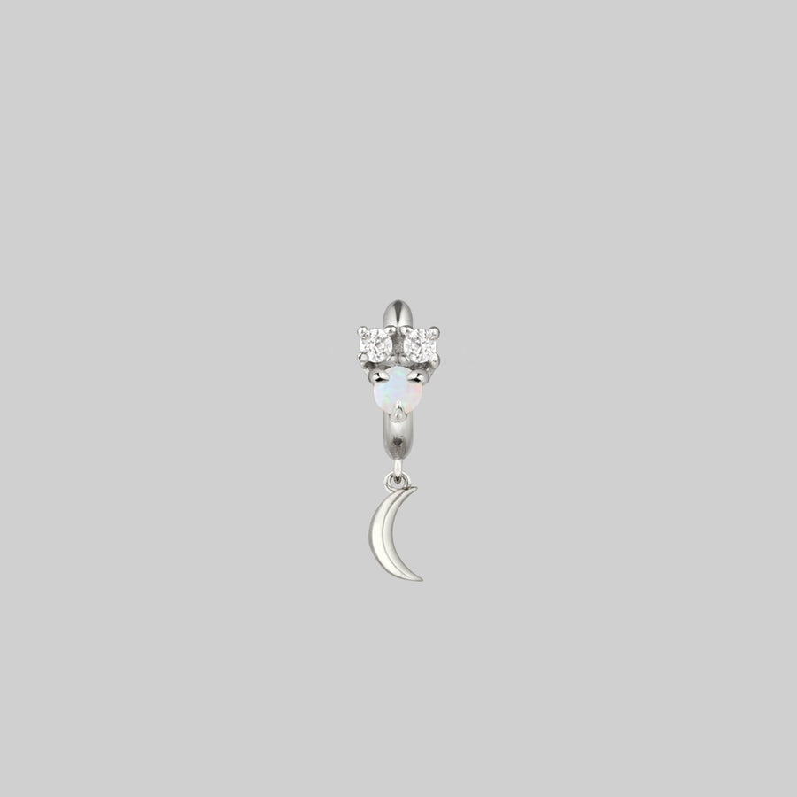 MOONLIGHT. Opal Moon Clicker Ring - Silver mini moon and star hoop earring