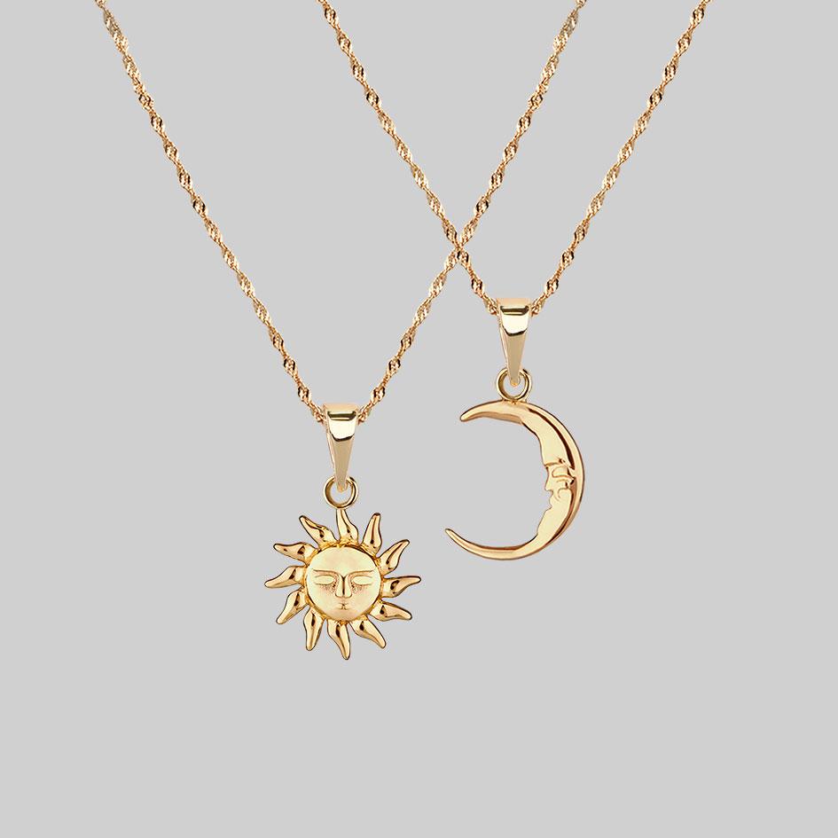 mismatch sun and moon layering necklaces