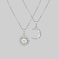 mismatch sun and moon layering necklaces