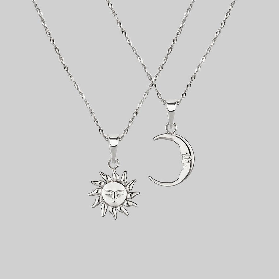 mismatch sun and moon layering necklaces