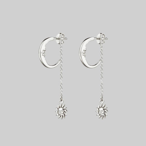 WISDOM. Silver Moon Crescent Earrings - Garnet