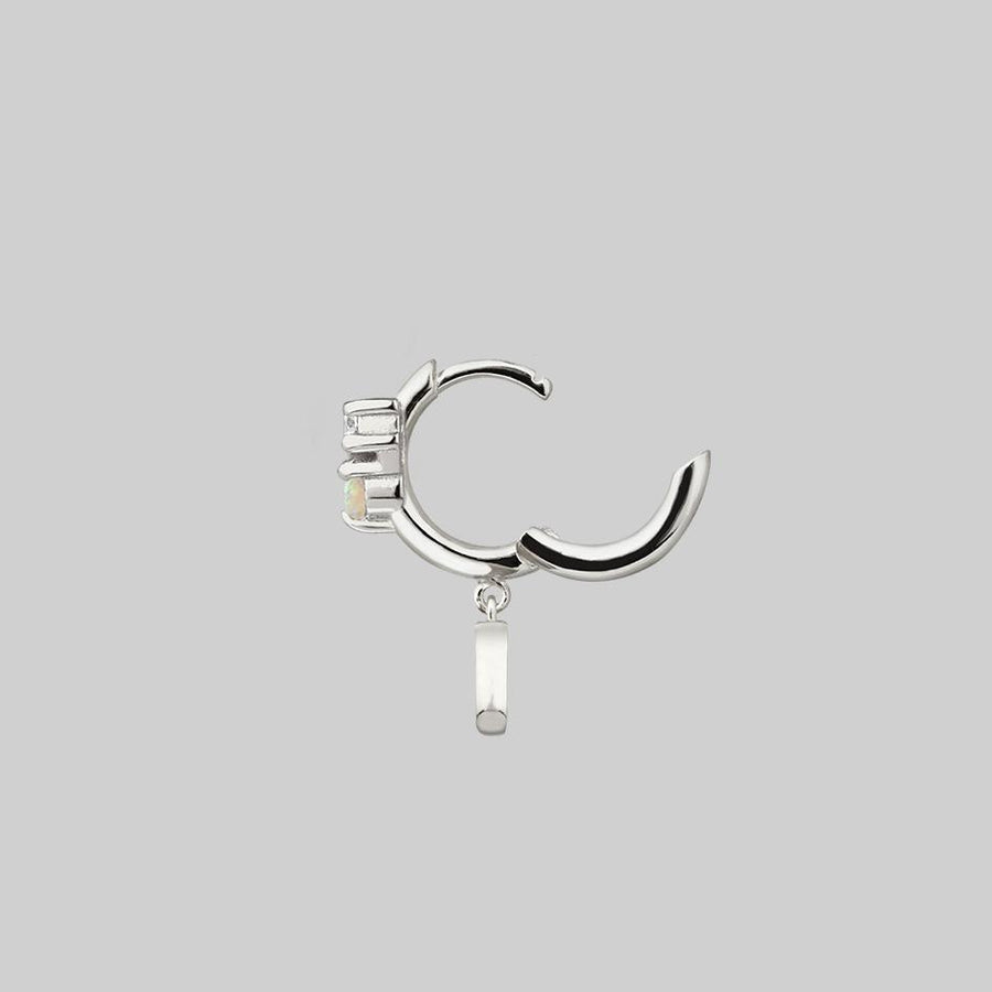 MOONLIGHT. Opal Moon Clicker Hoop Earrings - Silver single silver hoop earring with moon
