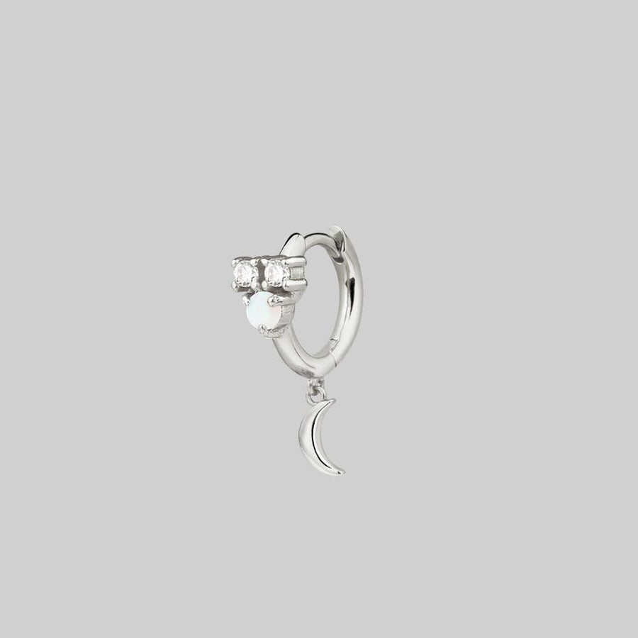 MOONLIGHT. Opal Moon Clicker Hoop Earrings - Silver mini moon silver hoop earring