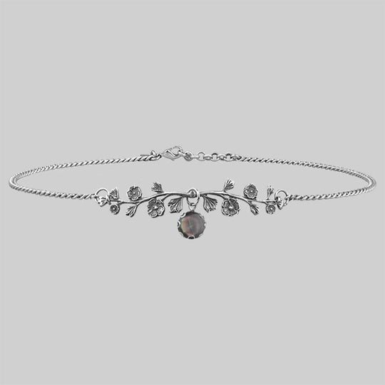 DARK BLOOM. Black Mother of Pearl Choker - Silver