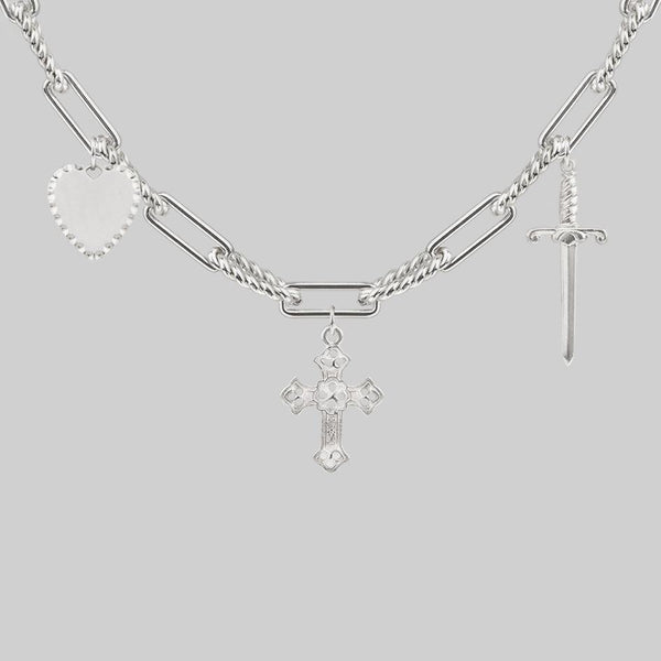 MANIFEST. Multi Charm Chain Necklace Silver REGALROSE