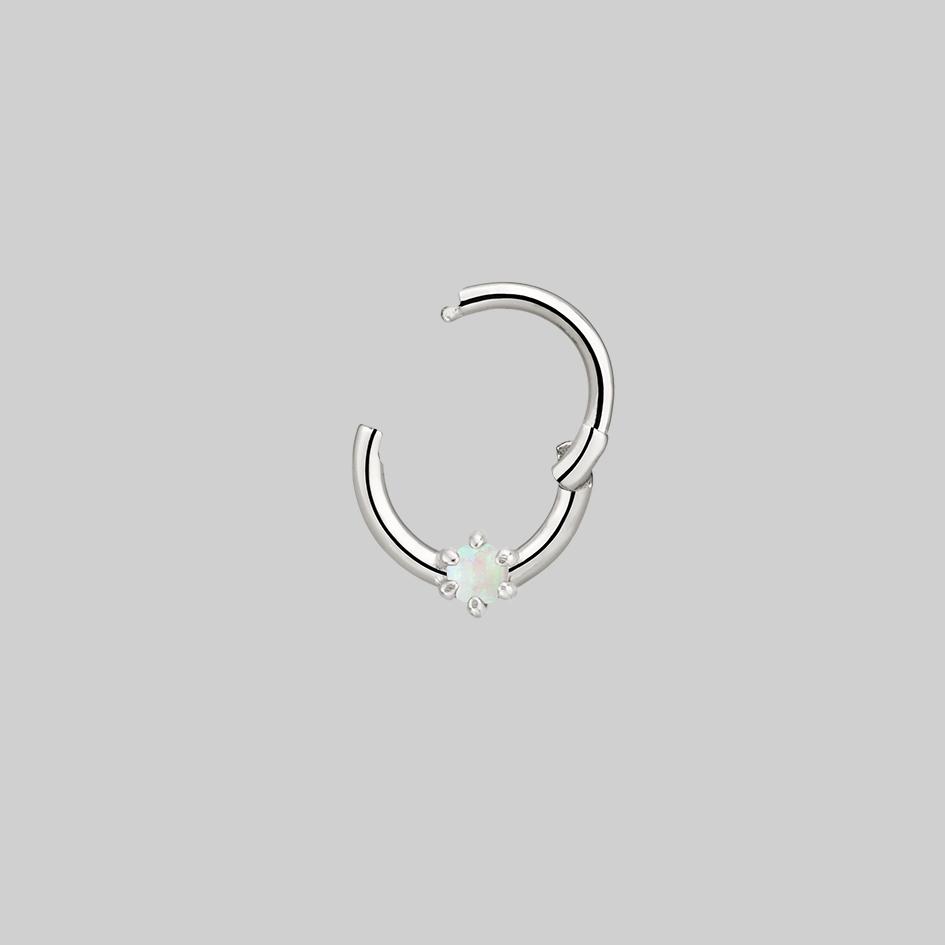 silver septum with colourful opal gemstone