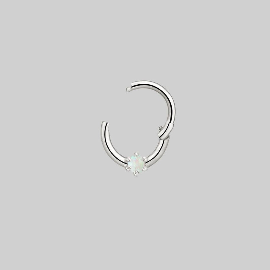 NEBULA. Opal Silver Clicker Ring - Septum silver septum with colourful opal gemstone