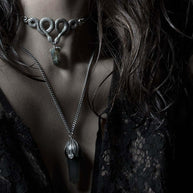 Necklace - A DARK LURE. Snake & Amethyst Gemstone Chain Choker