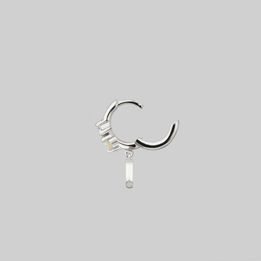 MOONLIGHT. Opal Moon Clicker Ring - Silver opal gemstone moon hoop earring