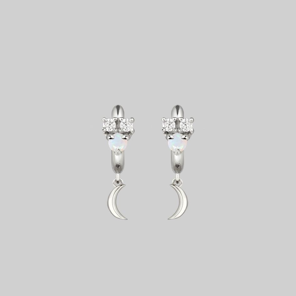 opal moon silver hoop earrings