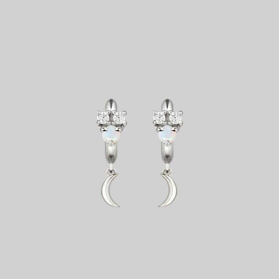 opal moon silver hoop earrings