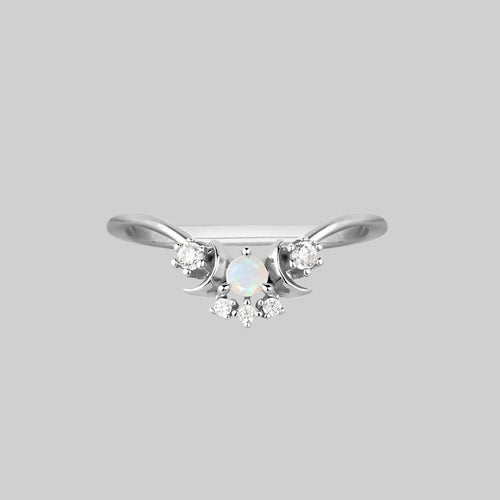 MOONLIGHT. Opal Moon Clicker Hoop Earrings - Silver