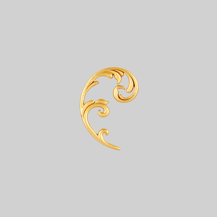IMPERIAL. Ornate Flourish Arch Stud Earring - Gold ornate threader stud earring