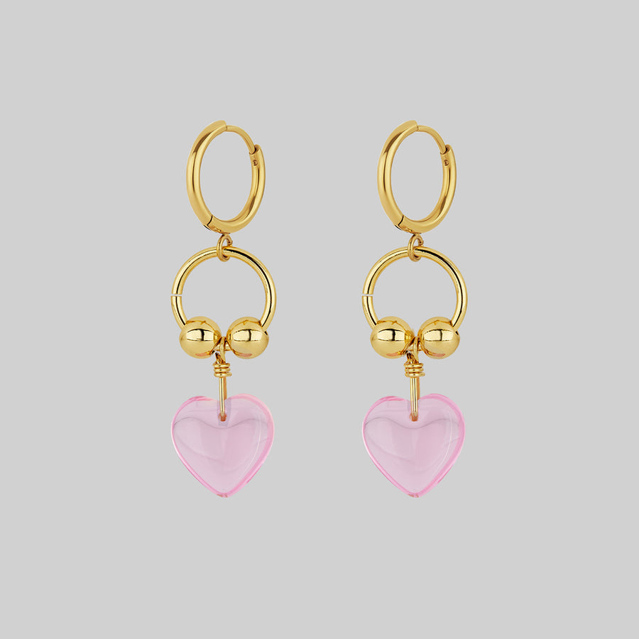 HEART TO HEART. Pierced Drop Earrings - Gold