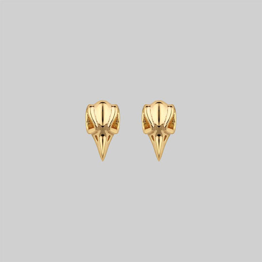 MERLA. Raven Skull Earrings - Gold