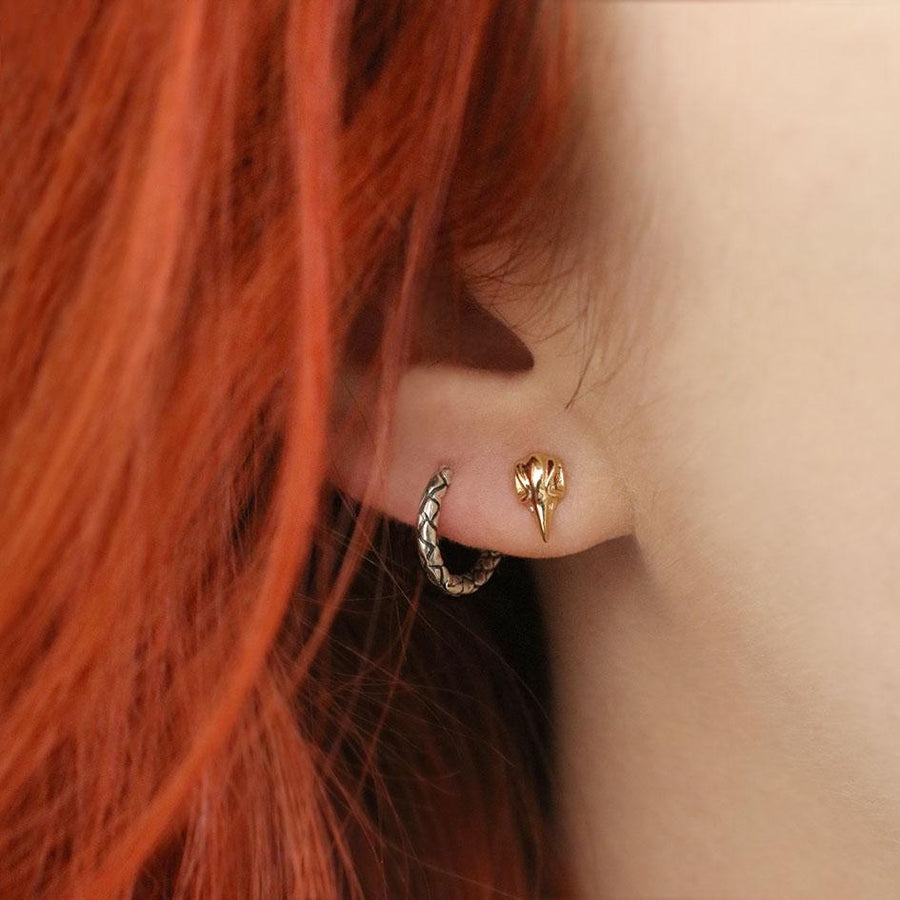 MERLA. Raven Skull Earrings - Silver raven stud earrings