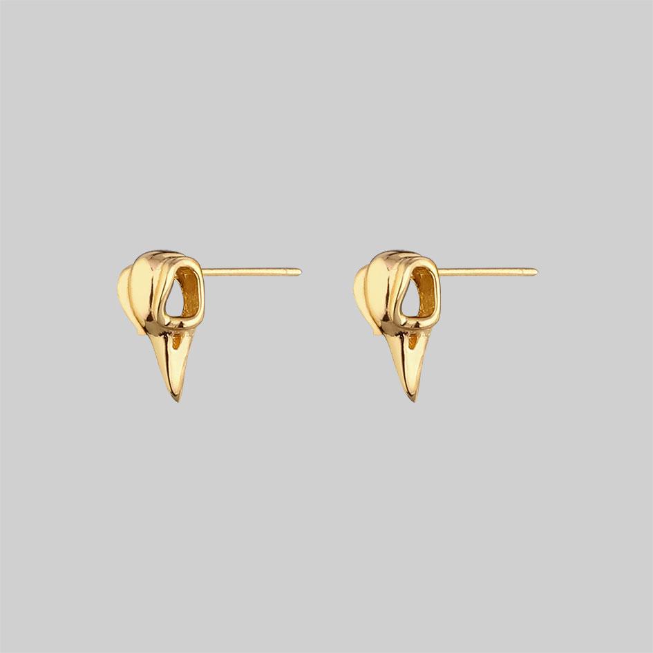 MERLA. Raven Skull Earrings - Gold