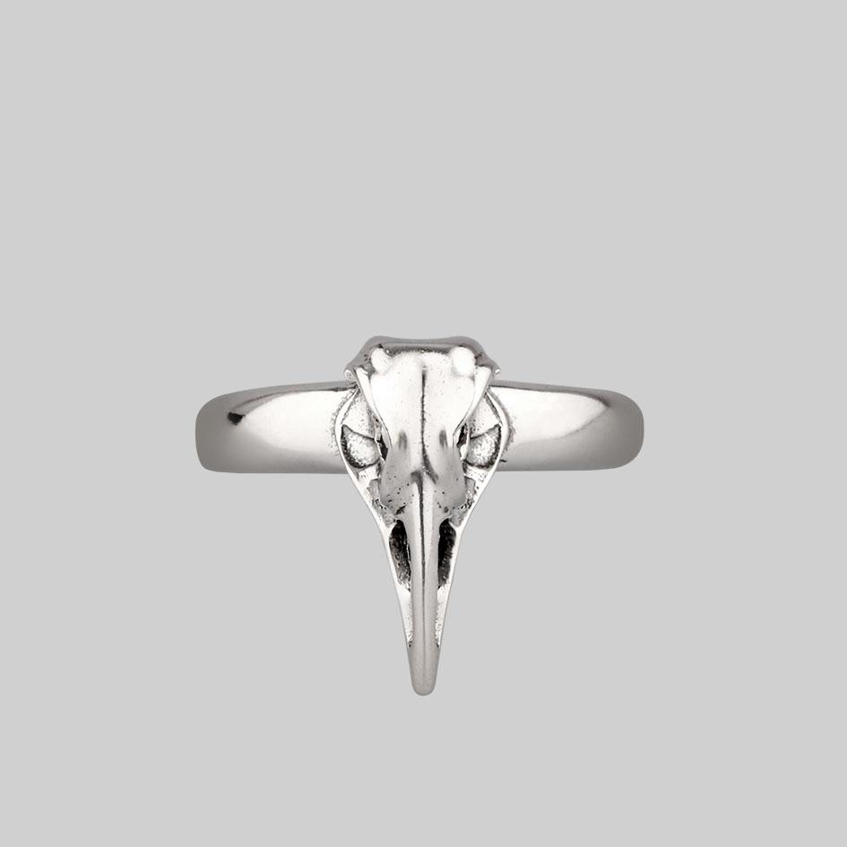 silver raven skull ring
