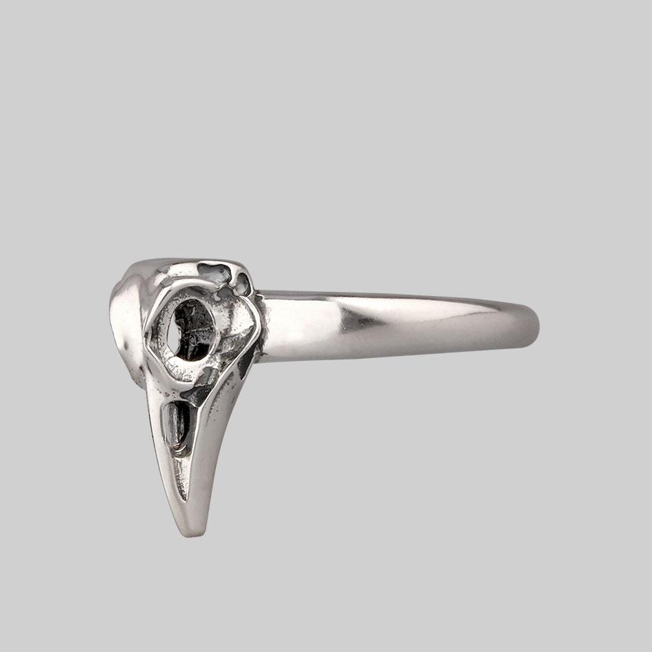 silver raven head statement ring