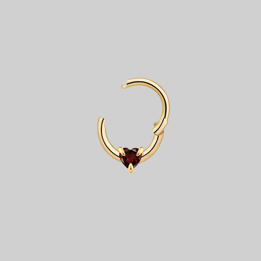 HEART & SOUL. Garnet Heart Septum Clicker Ring - Gold love heart nose ring gold