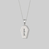 sterling silver necklace with words, gothic coffin necklace