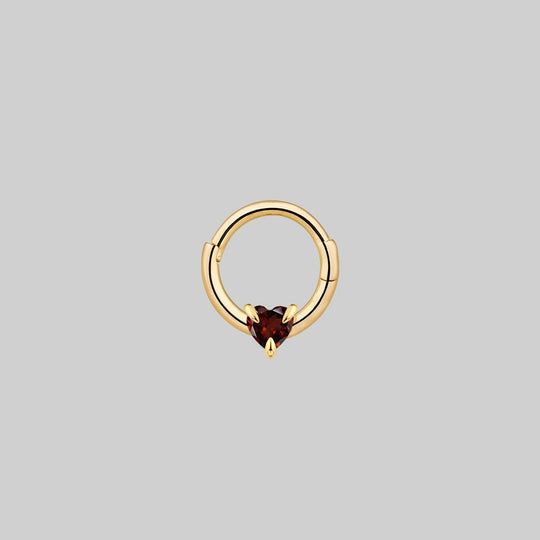 HEART & SOUL. Garnet Heart Septum Clicker Ring - Gold