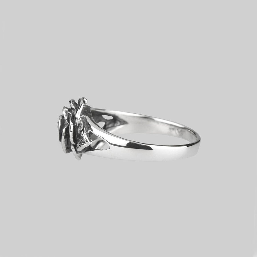 DEATHLY ROSE. Flourishing Rose Silver Ring Ring - DEATHLY ROSE. Detailed Antique Silver Ring