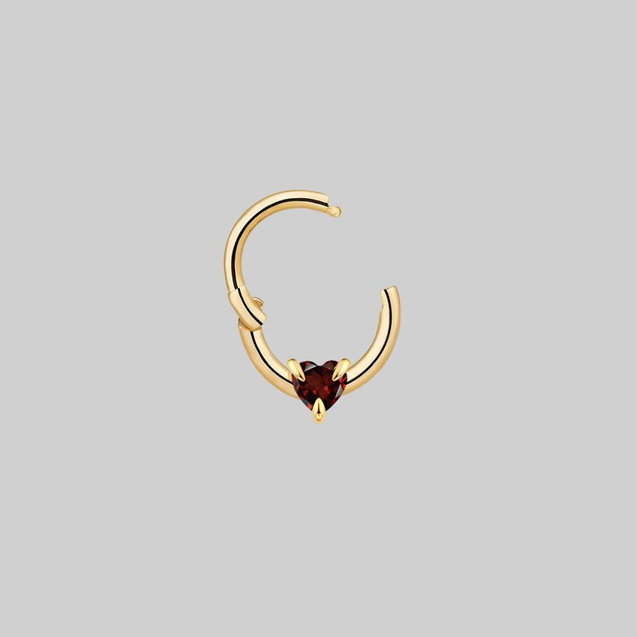 HEART & SOUL. Garnet Heart Septum Clicker Ring - Gold romantic heart septum ring gold