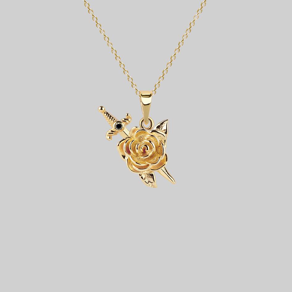 RHAPSODY. Dagger Through Rose Necklace - Gold