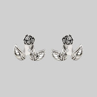 rose and leaf silver earrings