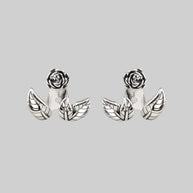 rose and leaf silver earrings