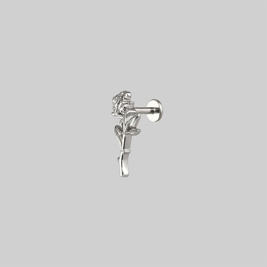 AMOR. Silver Rose Stem Stud Earring - Helix/Tragus single rose cartilage stud